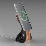 Support MagSafe WaveCraft — chargeur iPhone bois bureau