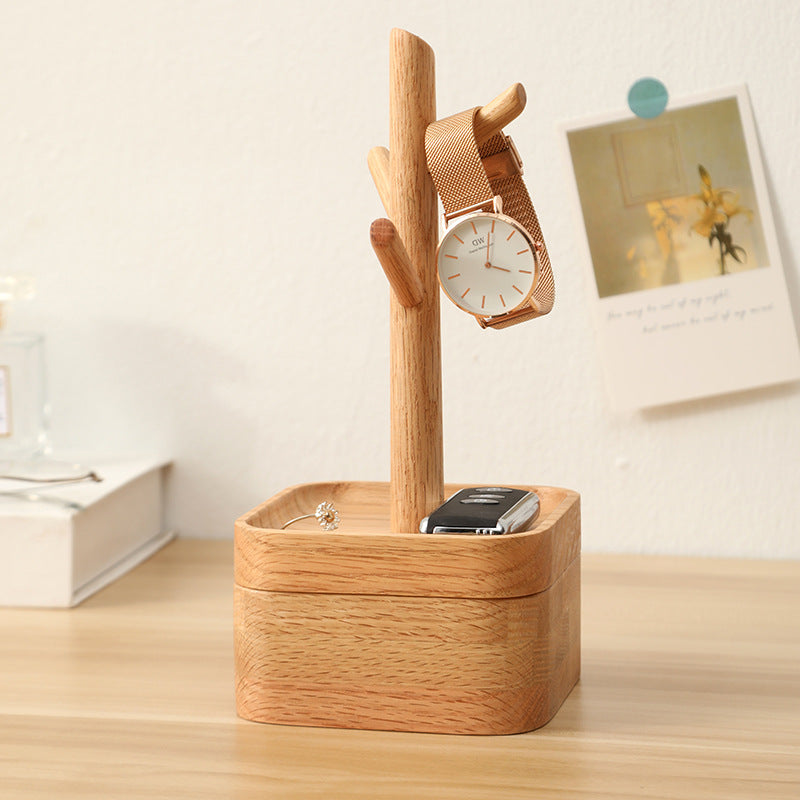 Vide-poche bois massif double étage — organiseur bureau