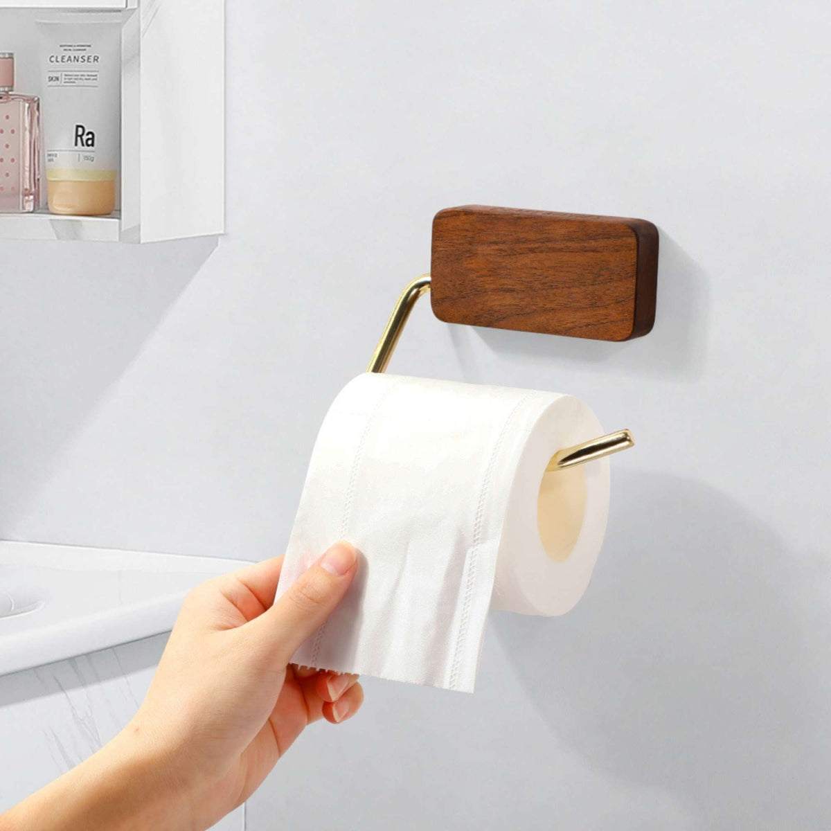 Dérouleur papier toilette mural en bois massif de noyer