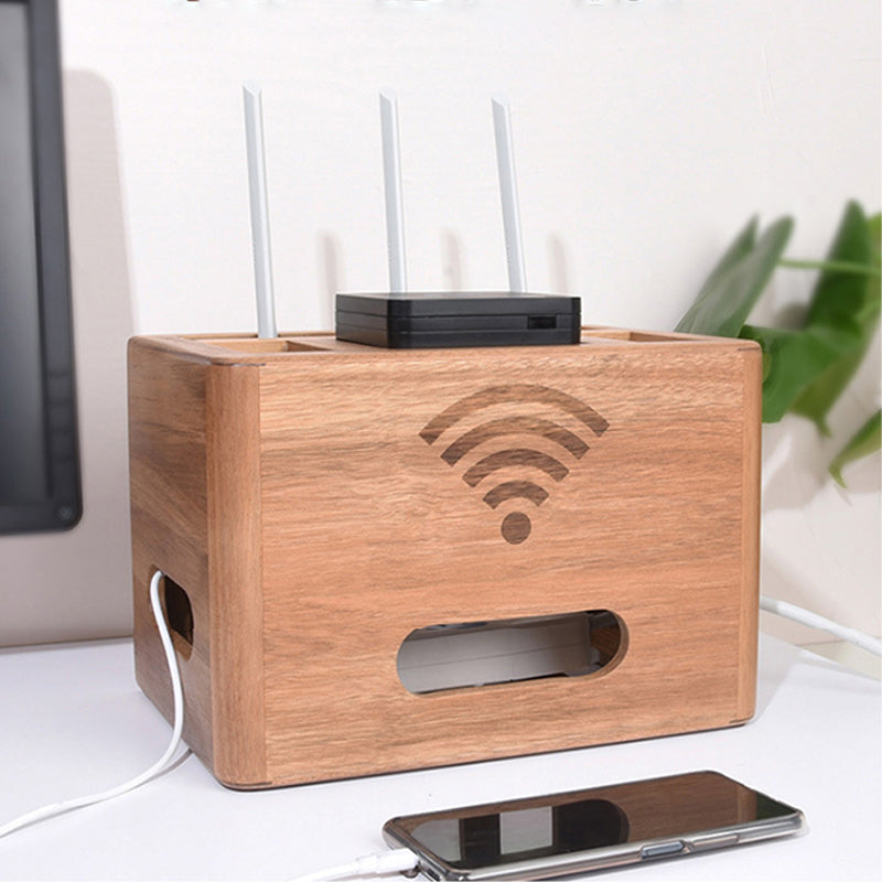 Boîte cache-câble routeur WiFi en bois naturel — déco salon