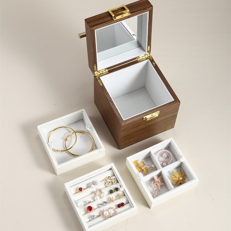 Boîte à bijoux en bois de noyer avec miroir