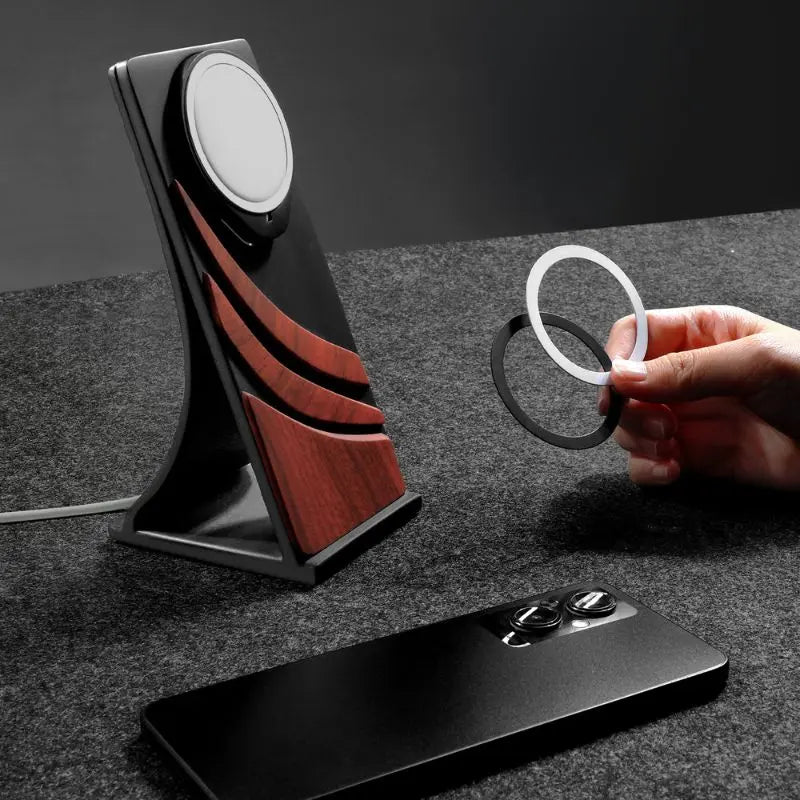 Support téléphone Redwood aspect bois — MagSafe & Android