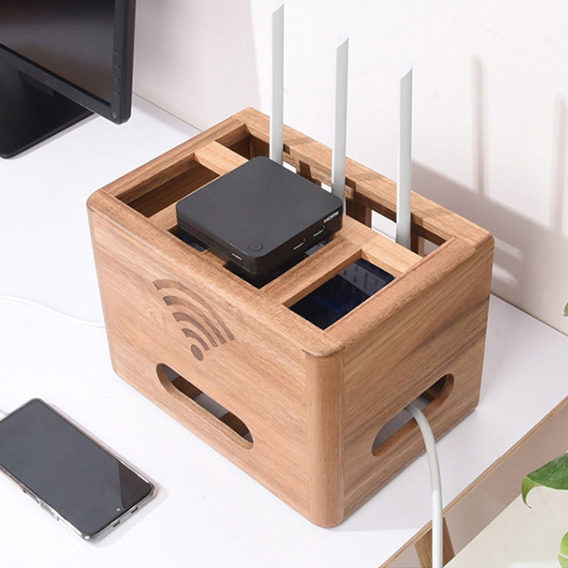 Boîte cache-câble routeur WiFi en bois naturel — déco salon