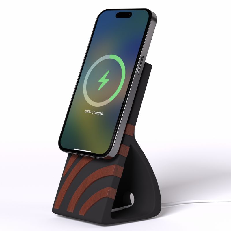 Support téléphone ArcFusion aspect bois — MagSafe & Android