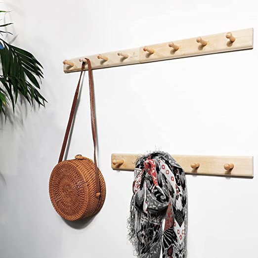 Patère murale bois massif 4 crochets — entrée déco