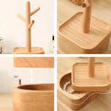 Vide-poche bois massif double étage — organiseur bureau