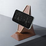 Support téléphone Hexagone aspect bois — MagSafe & Android