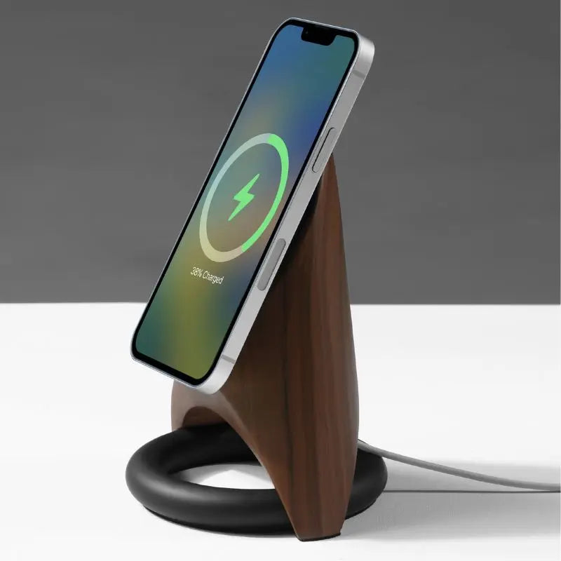 Support MagSafe Rocket — chargeur iPhone bureau bois