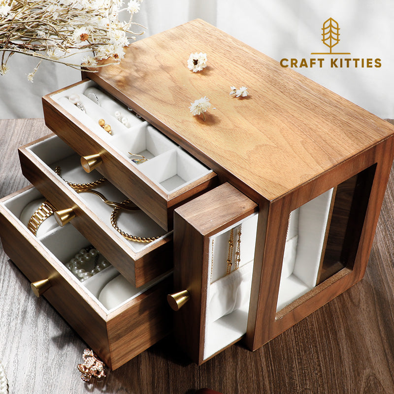 Boîte à bijoux en bois de noyer massif, fait main