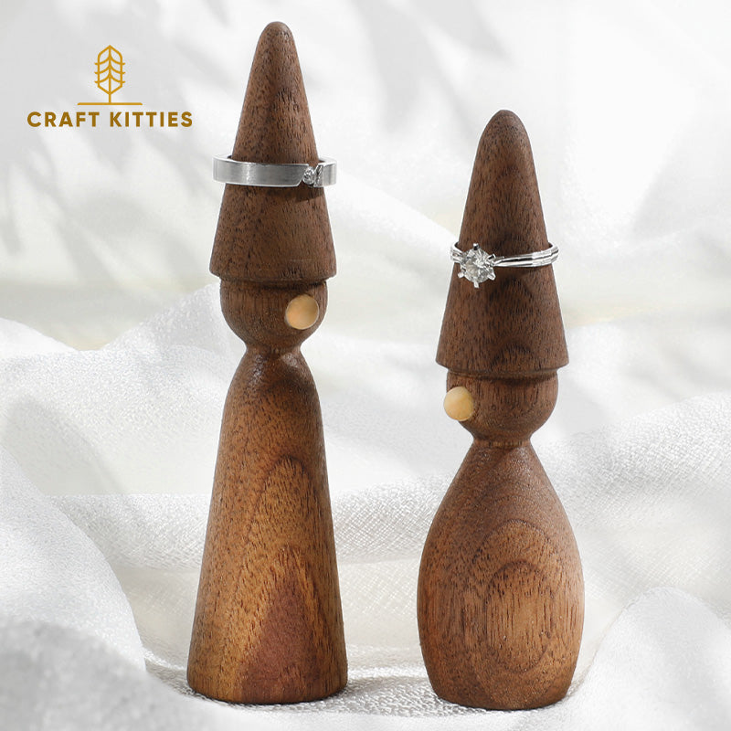 Porte-bague en bois de noyer artisanal — lot de 2