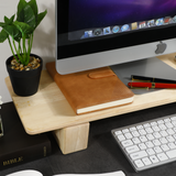 Support écran double bois hévéa — 75 cm bureau