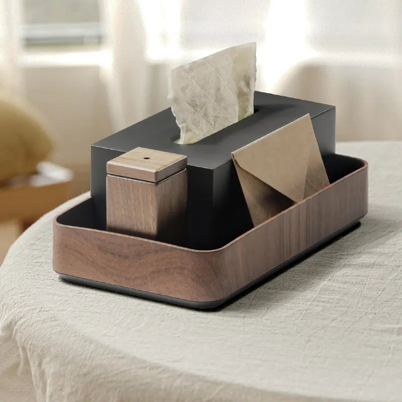 Boîte à mouchoirs bois double rectangle avec rangement