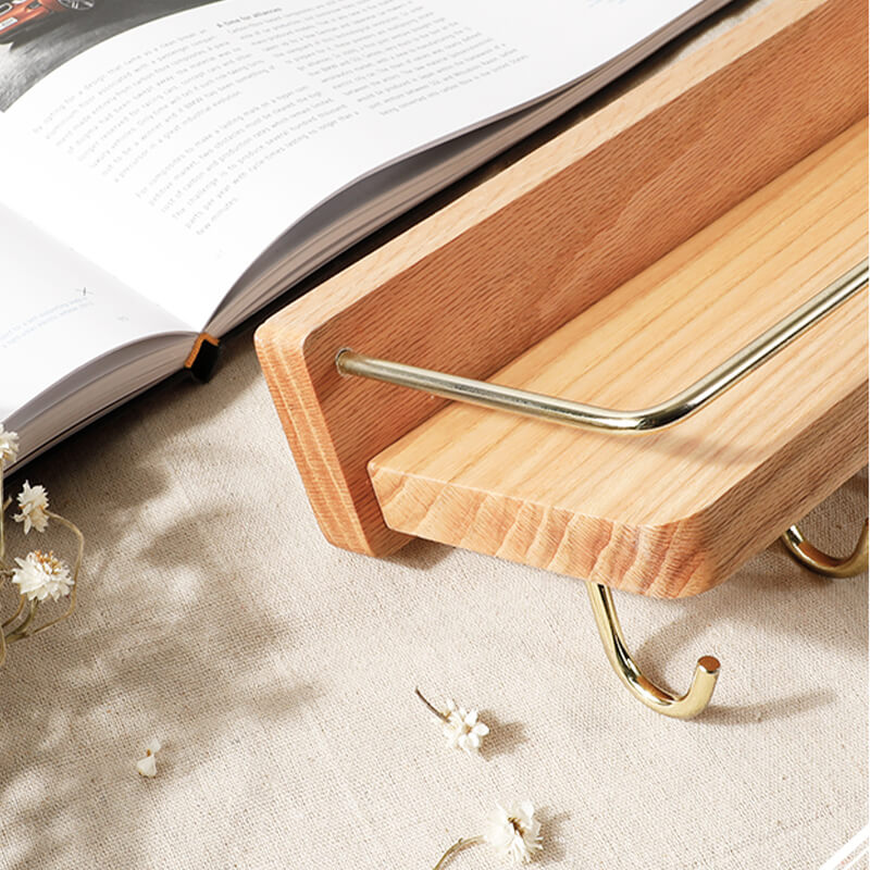 Étagère murale en bois avec barre porte-serviettes et crochet