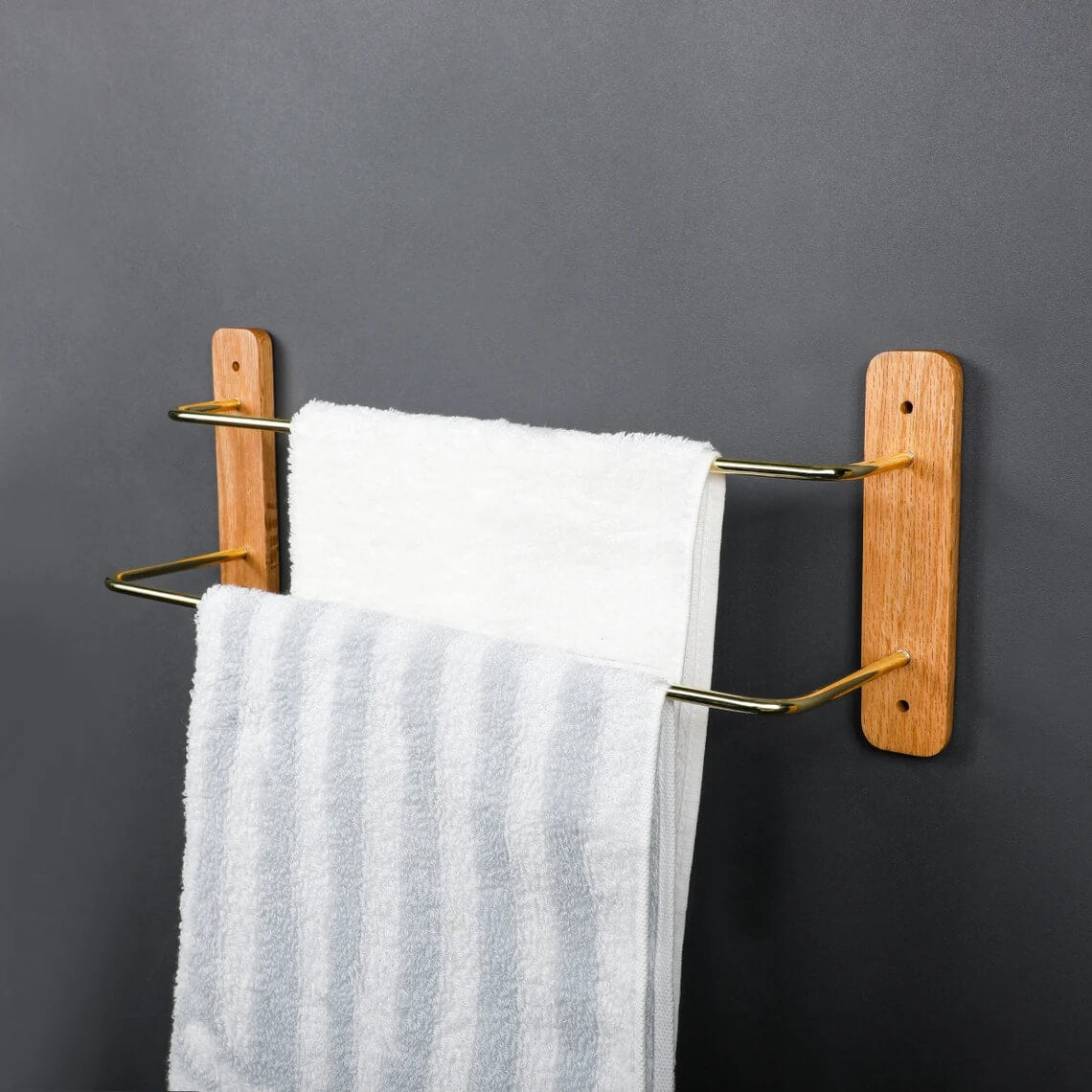 Porte-serviettes mural bois noyer — multifonction, cuisine et bain