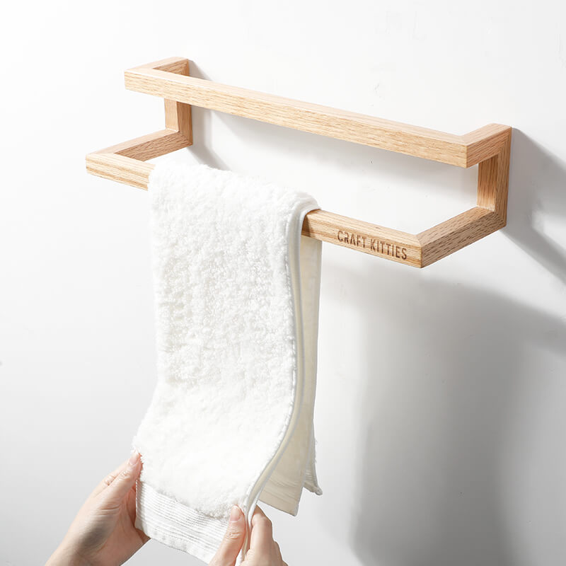 Porte-serviettes mural bois Double niveau — salle de bain déco
