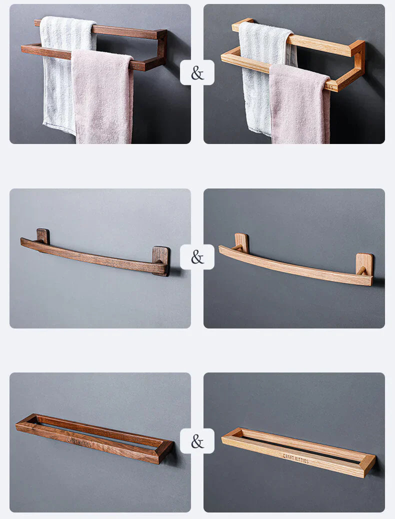 Porte-serviette mural en bois massif noyer noir