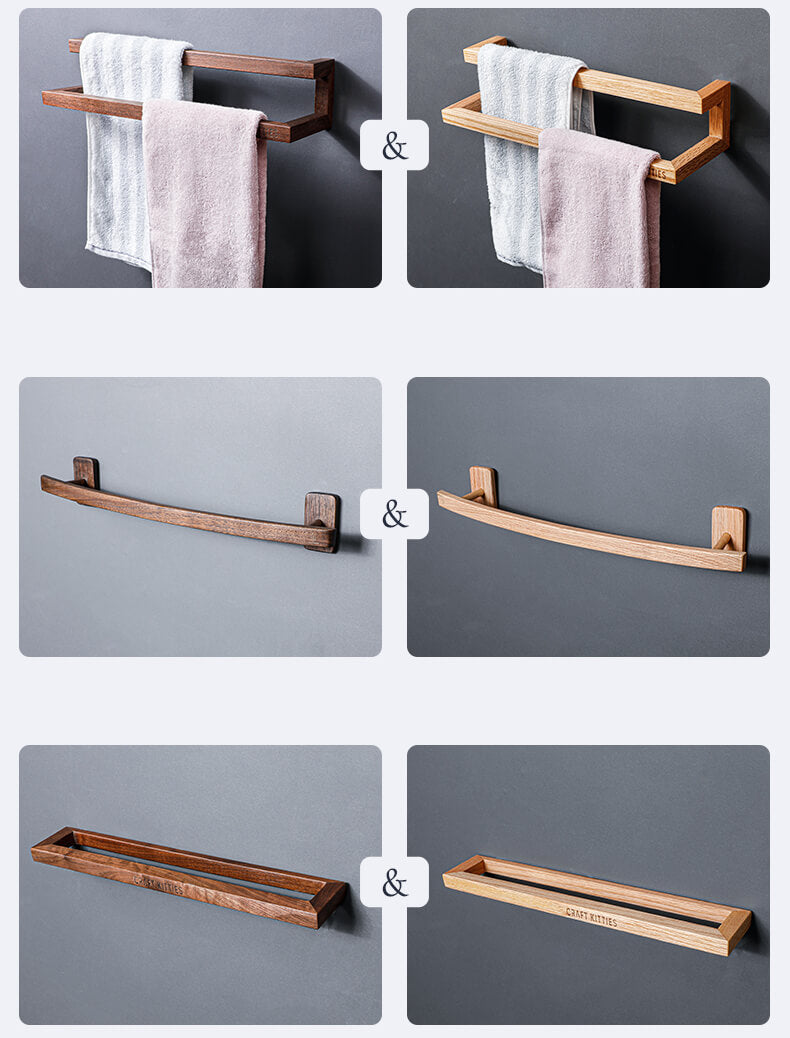 Porte-serviettes mural en bois Arc — finition cirée, salle de bain