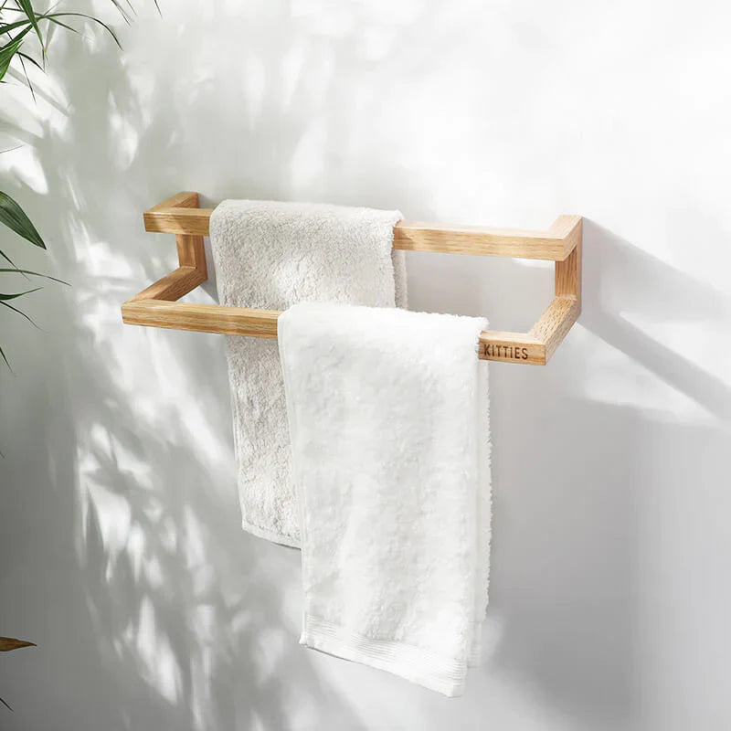 Porte-serviette double en bois massif chêne rouge