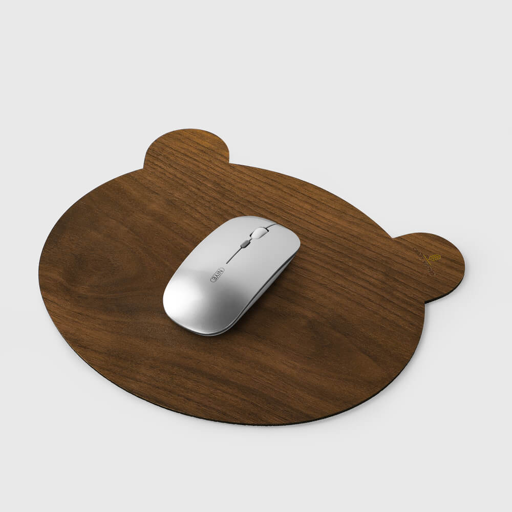 Tapis de souris en bois de noyer — Forme ours ou chat
