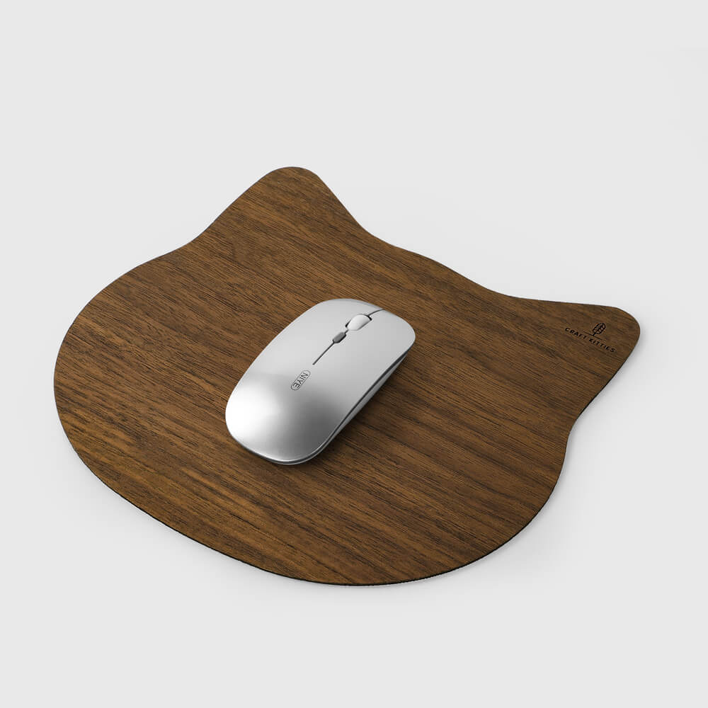 Tapis de souris en bois noyer — Forme Chat