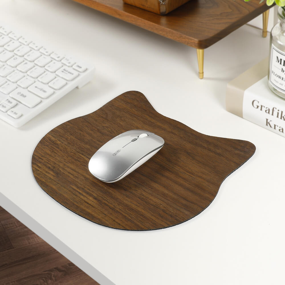 Tapis de souris en bois noyer — Forme Chat
