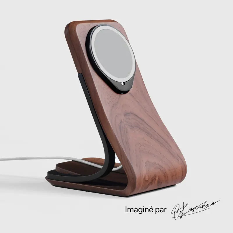 Support téléphone Classique aspect bois — MagSafe & Android