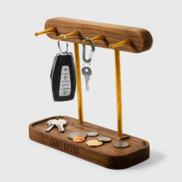Vide-poche entrée bois avec porte-clés — déco naturelle