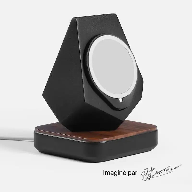 Support téléphone GéoPrestige aspect bois — MagSafe & Android