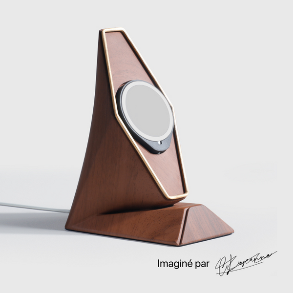 Support téléphone Hexagone aspect bois — MagSafe & Android