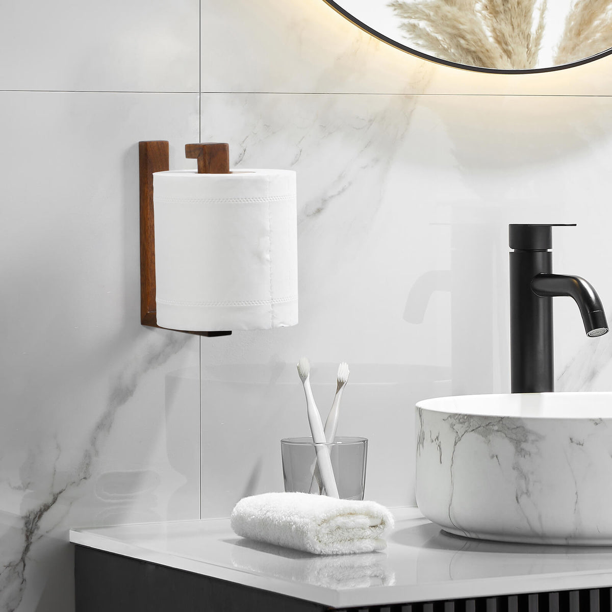 Porte-papier toilette en chêne rouge massif — style rustique campagne