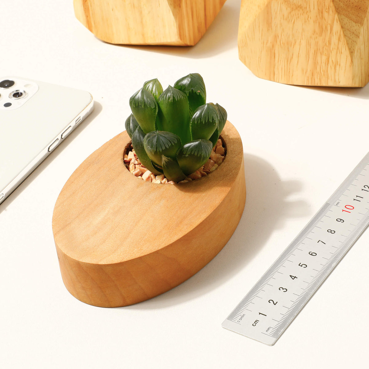 Pot à plante en bois pour bureau — décoration minimaliste