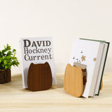 Serre-livres chat en bois de noyer — décoration kawaii artisanale