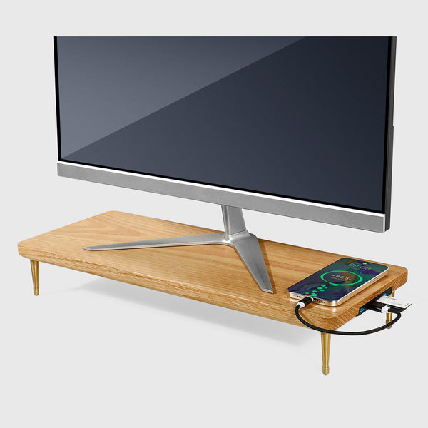 Support d'écran en bois de chêne rouge avec ports USB