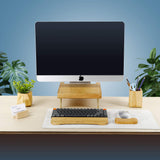 Support iMac bois chêne rouge avec ports USB — déco bureau
