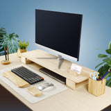 Support double écran en bois noyer — large 75 cm, ergonomique