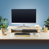 Support double écran en bois noyer — large 75 cm, ergonomique