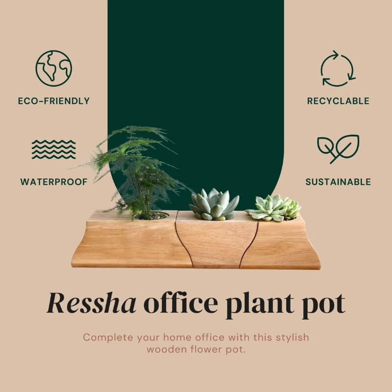 Ensemble 3 pots à plantes en bois avec insert céramique — Bureau & Déco