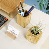 Pot à crayons en bois massif — design géométrique
