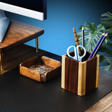 Pot à crayons bois noyer et érable — bureau design