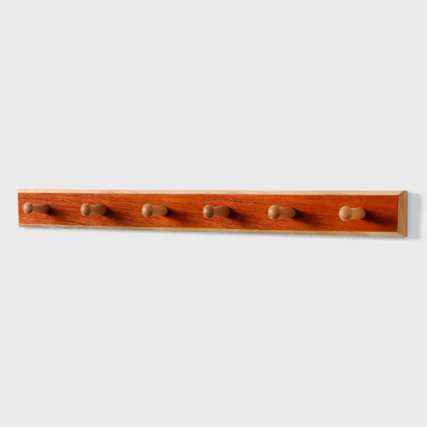 Porte-manteau mural 6 crochets en bois massif noyer noir