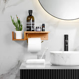 Porte-papier toilette bois chêne rouge avec étagère