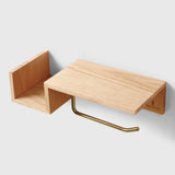 Porte-papier toilette bois chêne rouge avec étagère