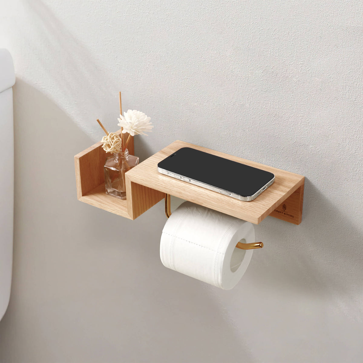 Porte-papier toilette en noyer massif avec étagère