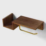 Porte-papier toilette bois chêne rouge avec étagère