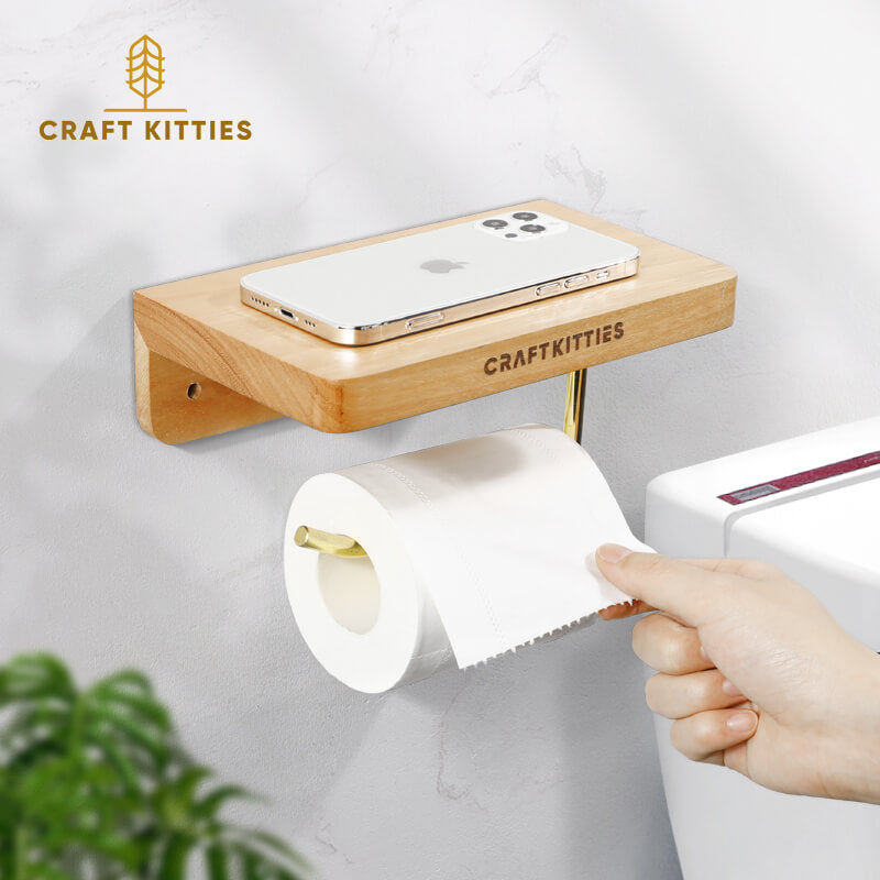 Porte-papier toilette chêne rouge — design moderne avec tablette