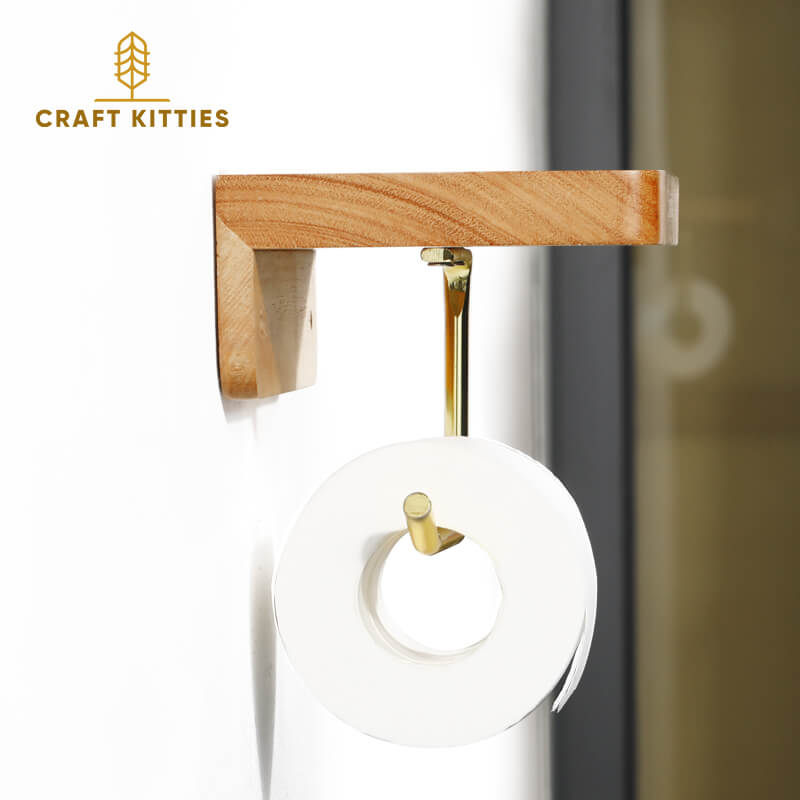 Porte-papier toilette chêne rouge — design moderne avec tablette