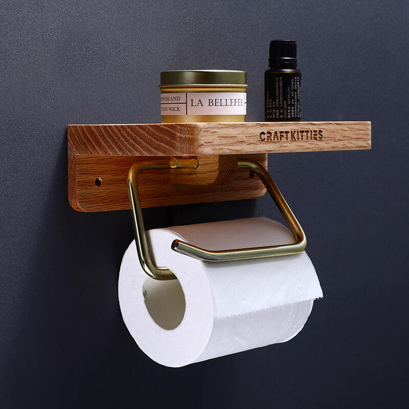 Porte-papier toilette noyer — double barre laiton antidérapant