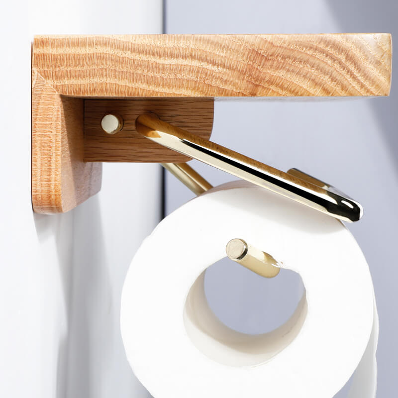 Porte-papier toilette noyer — double barre laiton antidérapant