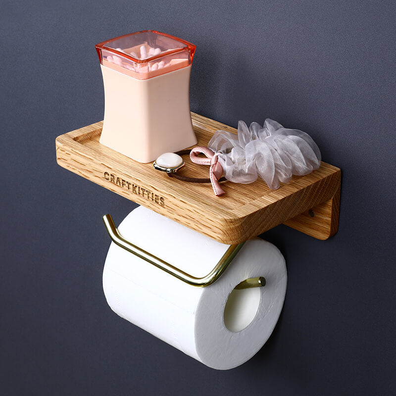 Porte-papier toilette chêne rouge — design moderne avec tablette
