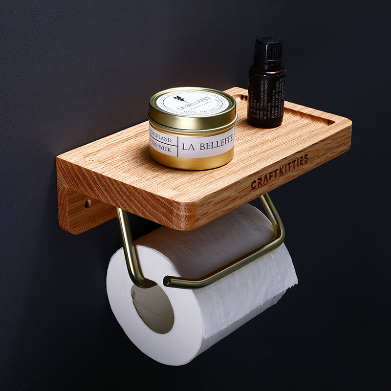 Porte-papier toilette noyer — double barre laiton antidérapant